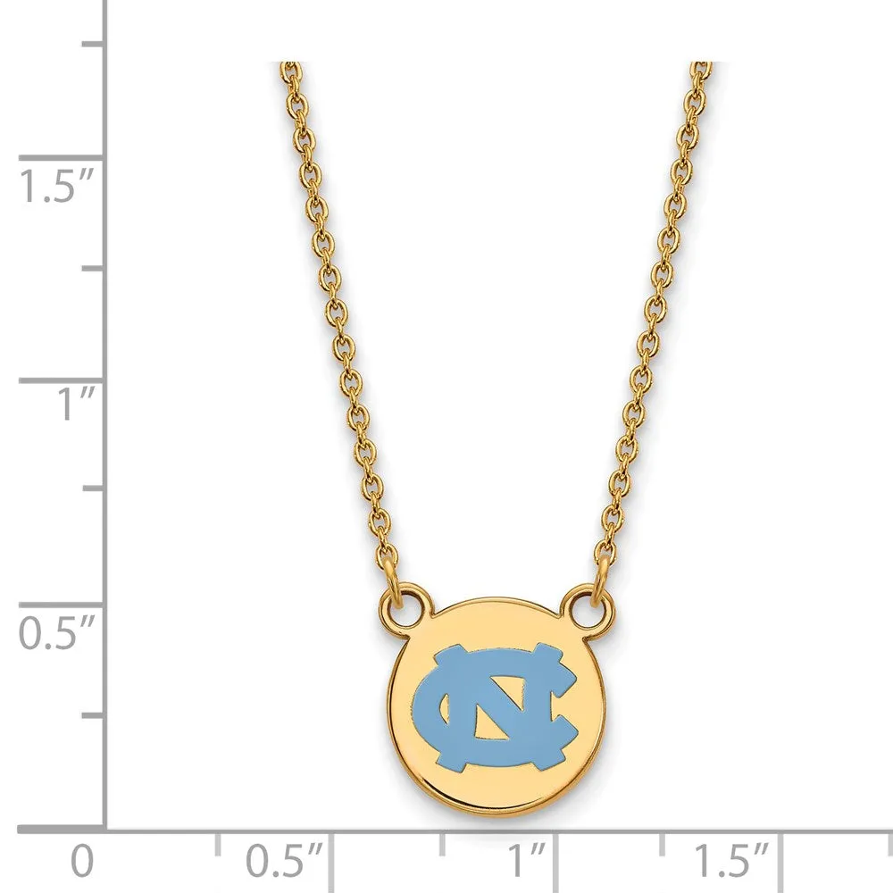 Sterling Silver Gold-plated University of North Carolina Small Enameled Disc Pendant 18 inch Necklace