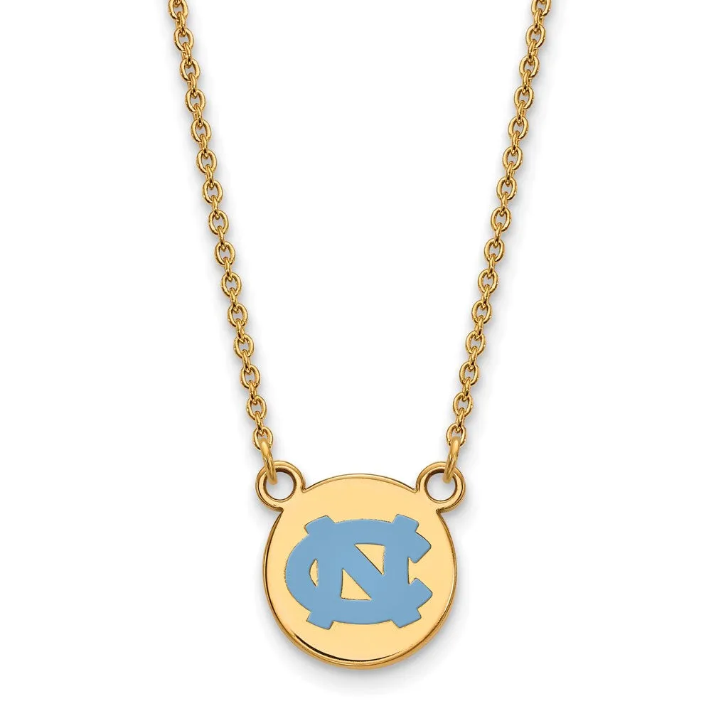 Sterling Silver Gold-plated University of North Carolina Small Enameled Disc Pendant 18 inch Necklace