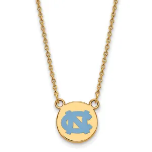 Sterling Silver Gold-plated University of North Carolina Small Enameled Disc Pendant 18 inch Necklace