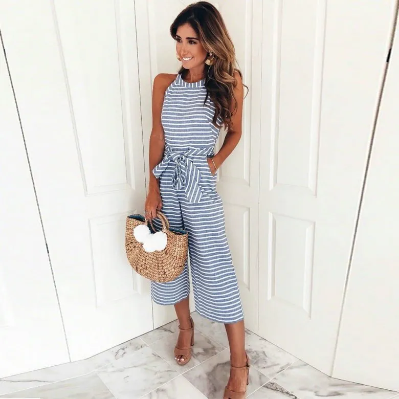 Striped Jumpsuit | Sleeveless | Wide-Leg & Lightweight