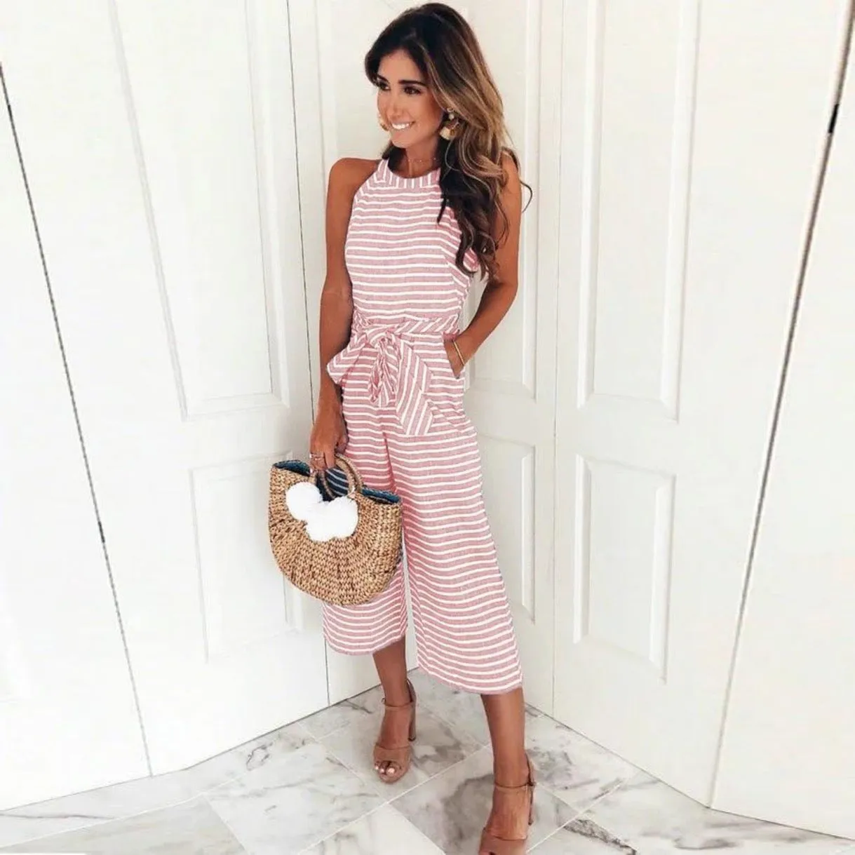 Striped Jumpsuit | Sleeveless | Wide-Leg & Lightweight