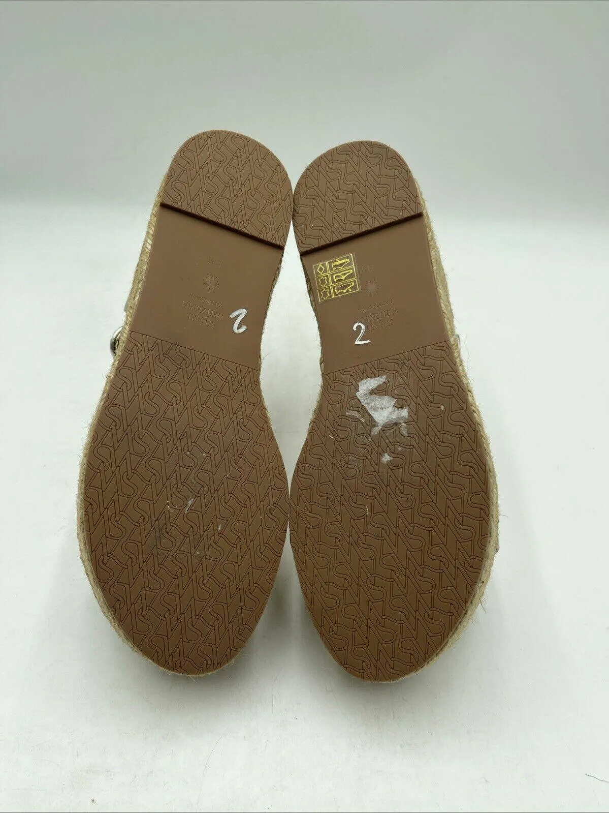 Stuart Weitzman Platino Leather Open Toe Ankle Strap Espadrille Sandal Size 8.5M - Very Good