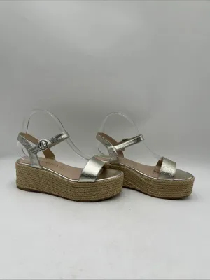 Stuart Weitzman Platino Leather Open Toe Ankle Strap Espadrille Sandal Size 8.5M - Very Good