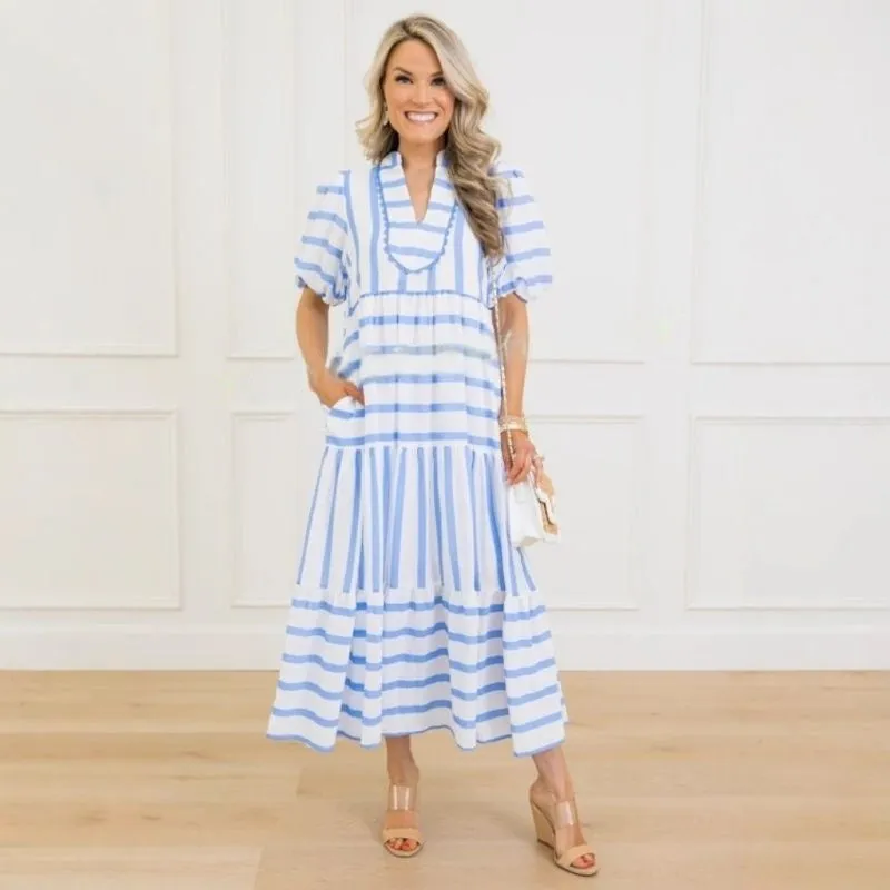 🔥Summer Hot Sale 50% Off 🩷Women's Summer Striped Loose Casual Short Sleeve Dress