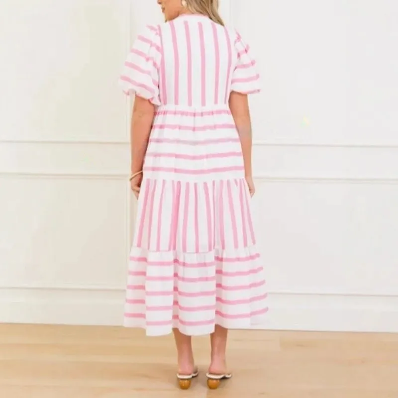 🔥Summer Hot Sale 50% Off 🩷Women's Summer Striped Loose Casual Short Sleeve Dress