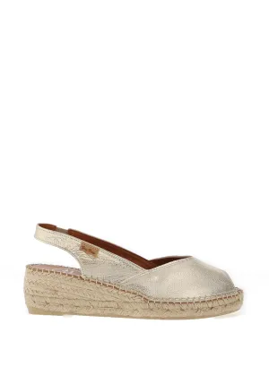 Toni Pons Bernia Leather Espadrille Low Wedge Sandals, Platinum Gold
