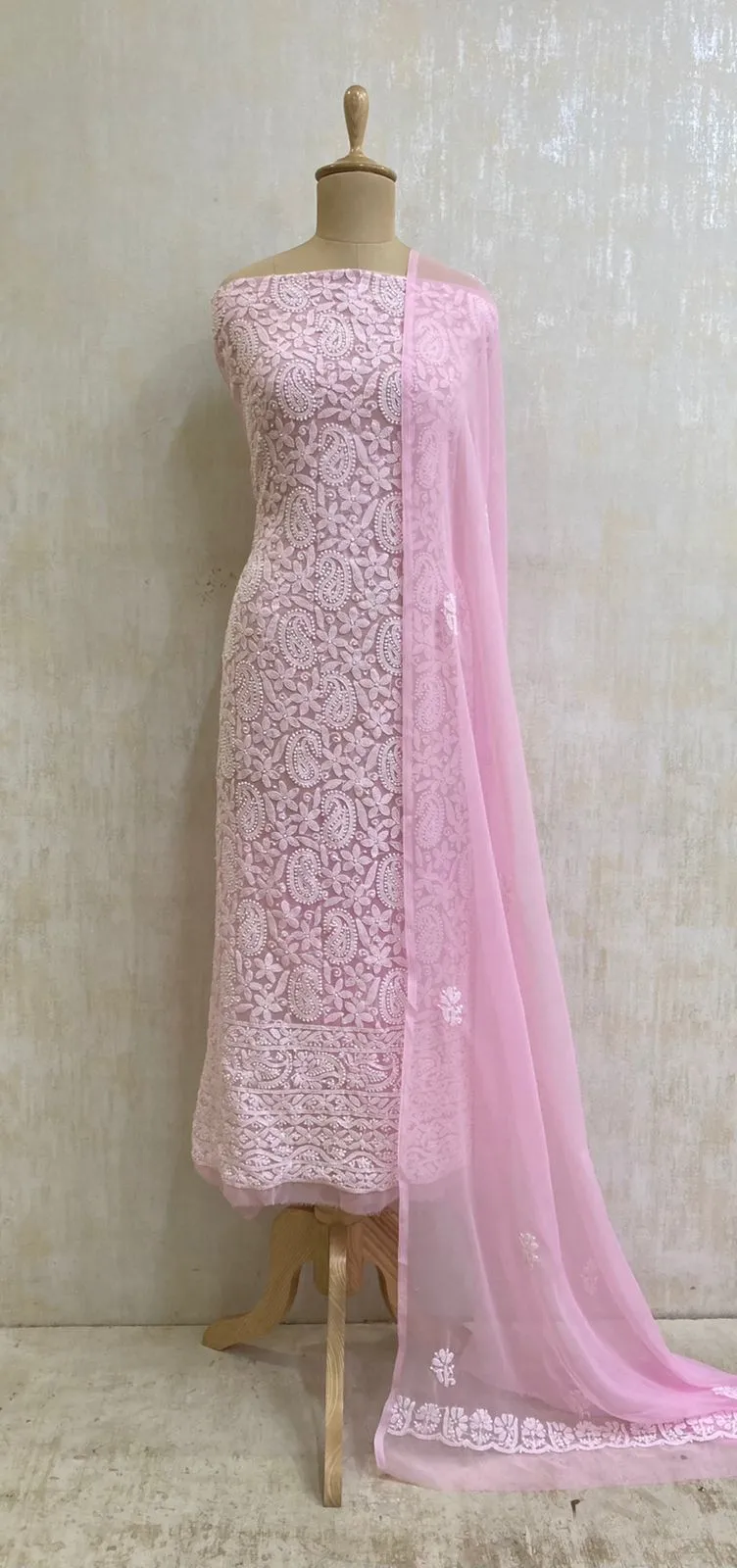 Trending Baby Pink Georgette Chikankari Salwar Suit Set Dress Material