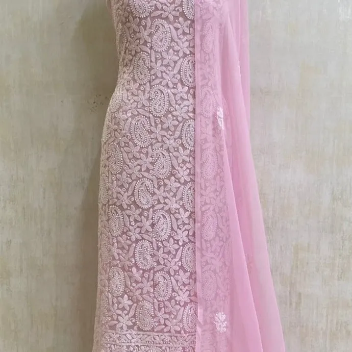 Trending Baby Pink Georgette Chikankari Salwar Suit Set Dress Material