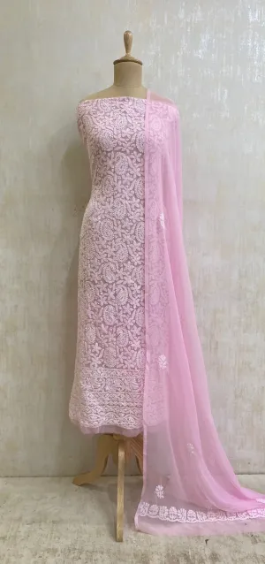Trending Baby Pink Georgette Chikankari Salwar Suit Set Dress Material