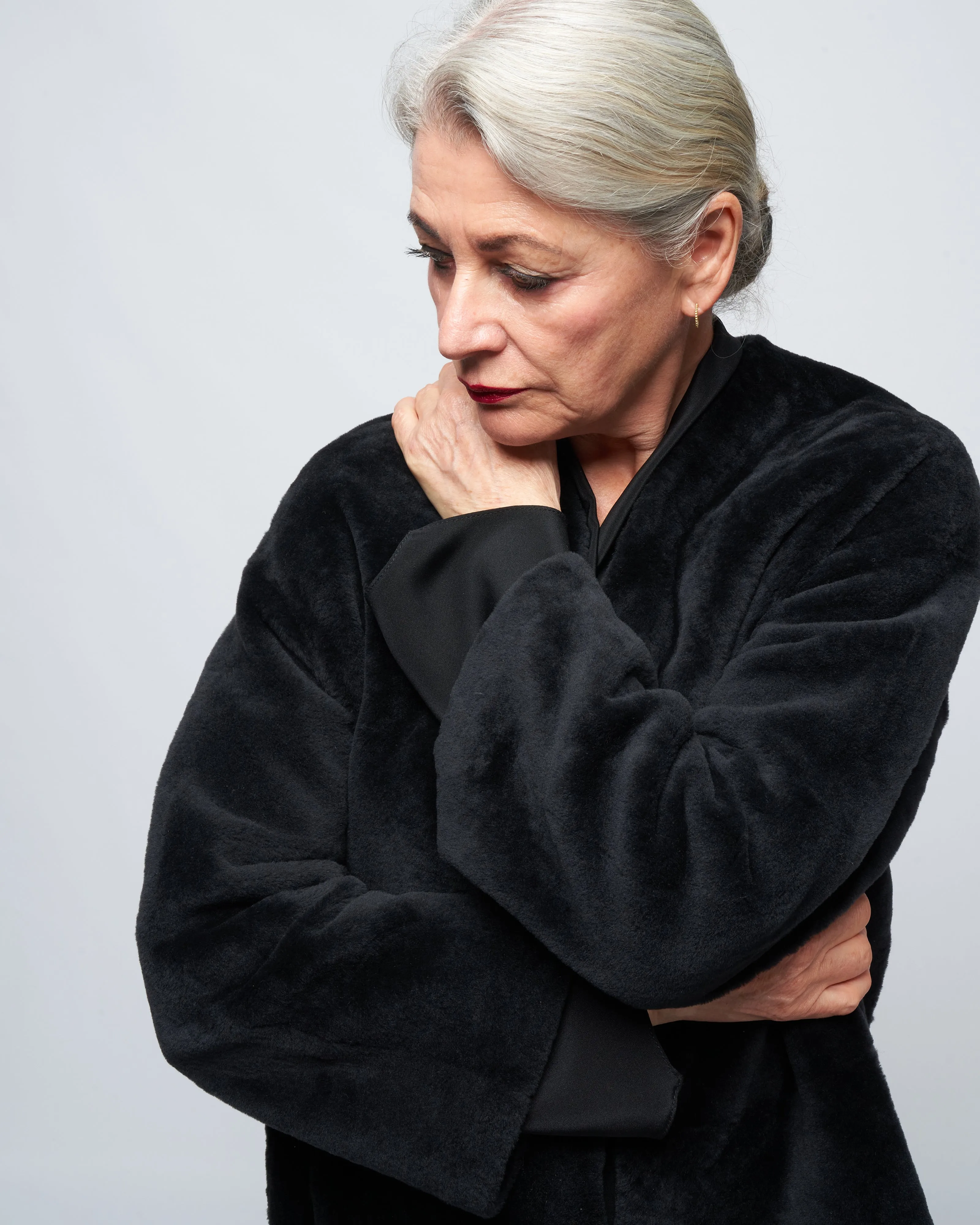 v neck long cardigan - black merino