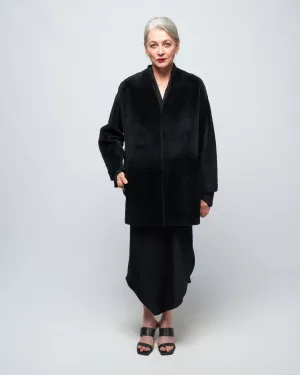 v neck long cardigan - black merino