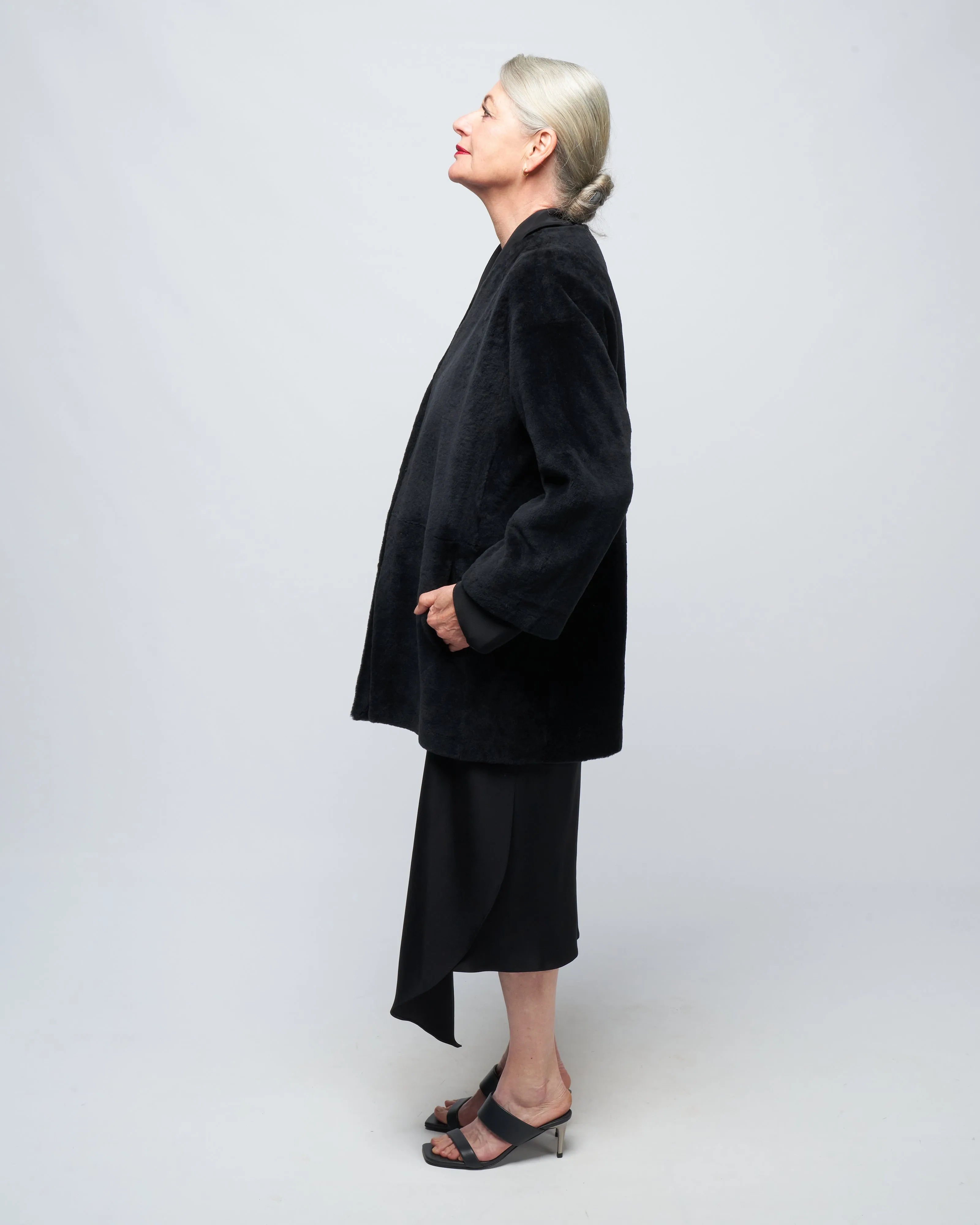 v neck long cardigan - black merino