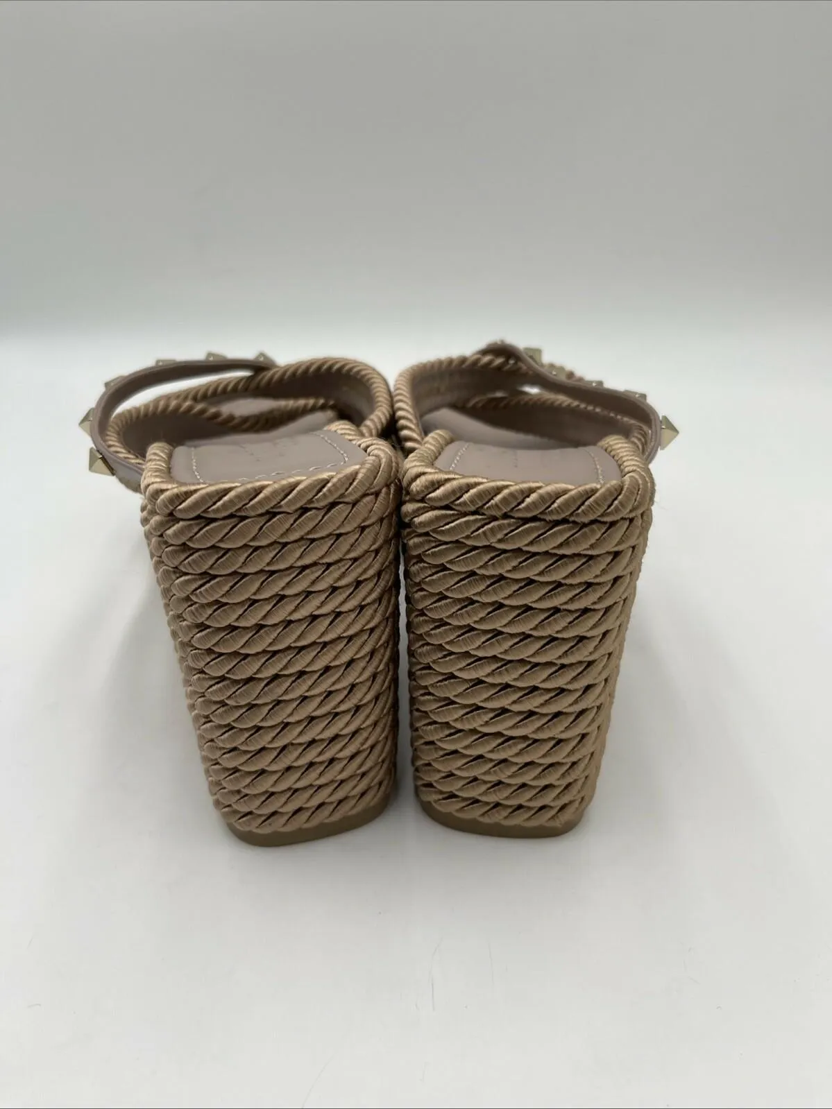 Valentino Garavani Women's Rockstud Torchon Wedge Espadrille Sandals Beige 42 - Very Good