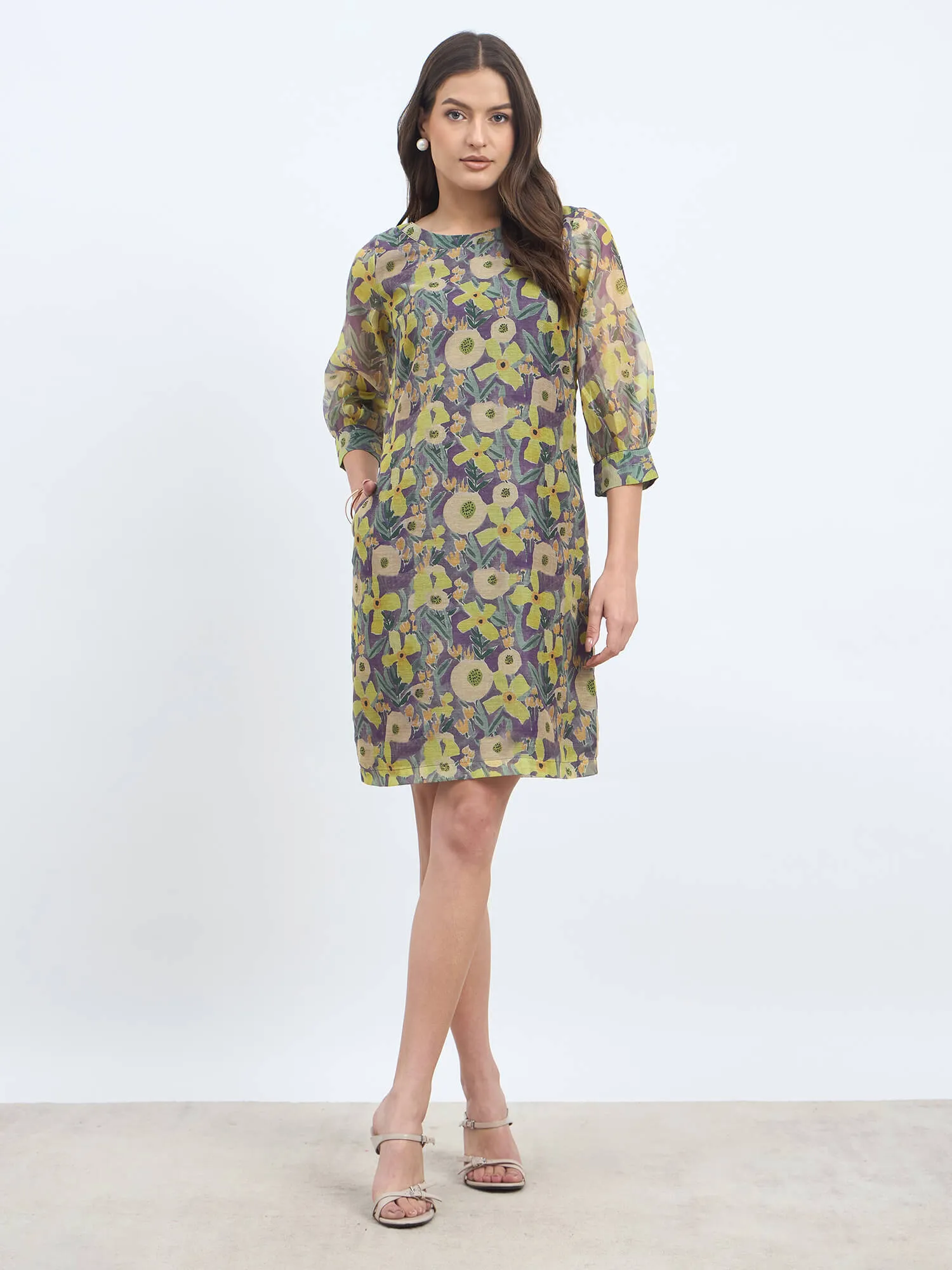 Valerie Floral Shift Dress - Yellow & Purple