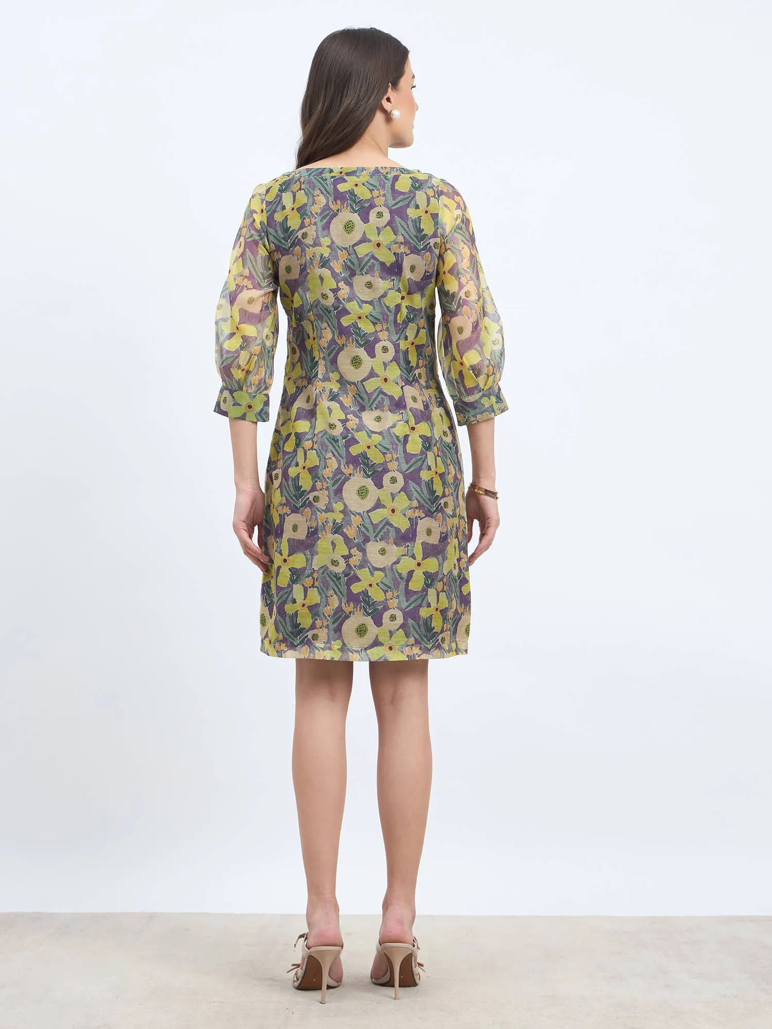 Valerie Floral Shift Dress - Yellow & Purple