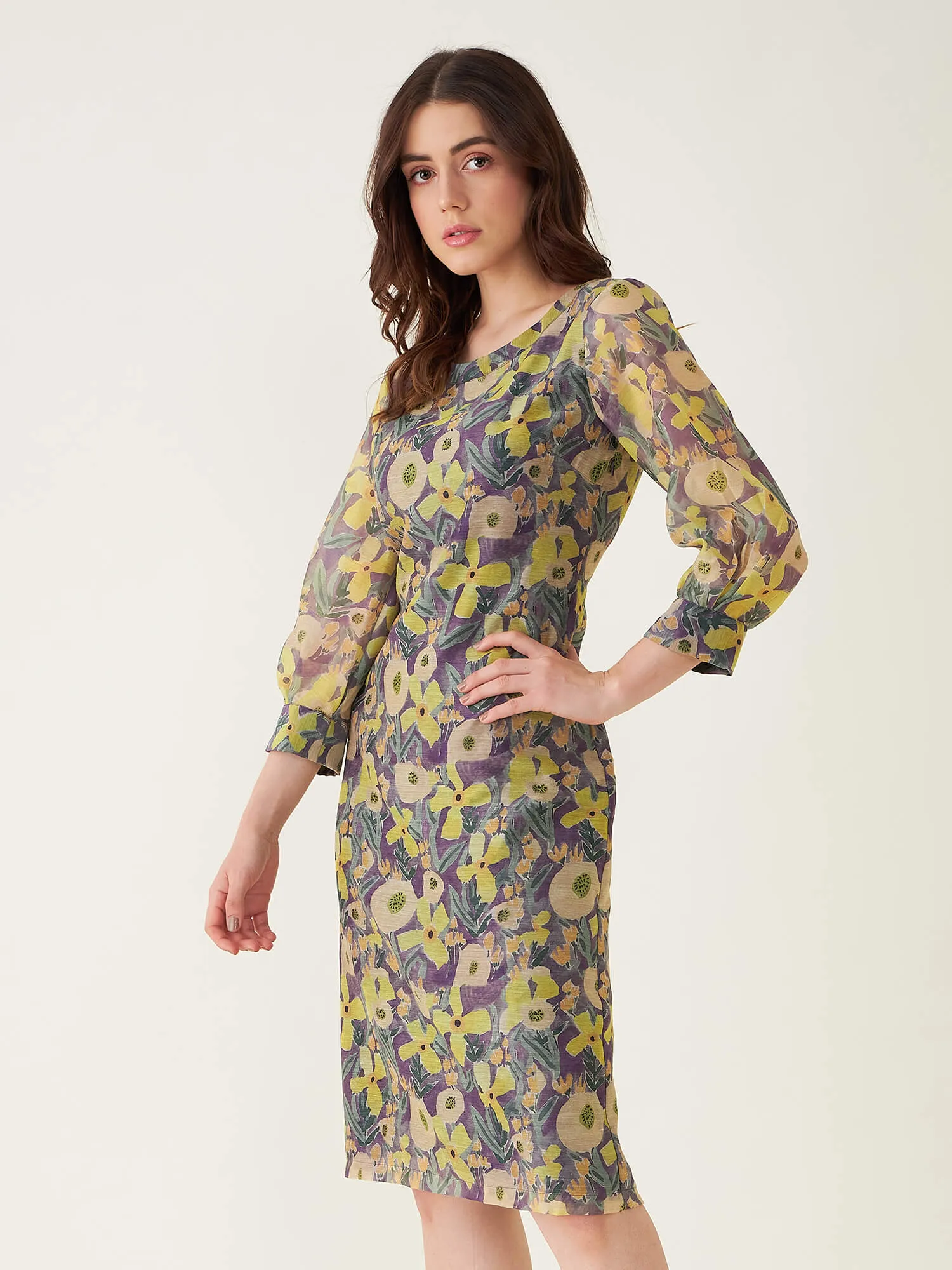 Valerie Floral Shift Dress - Yellow & Purple