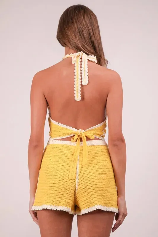 VERY J Floral Crochet Top and Shorts Set