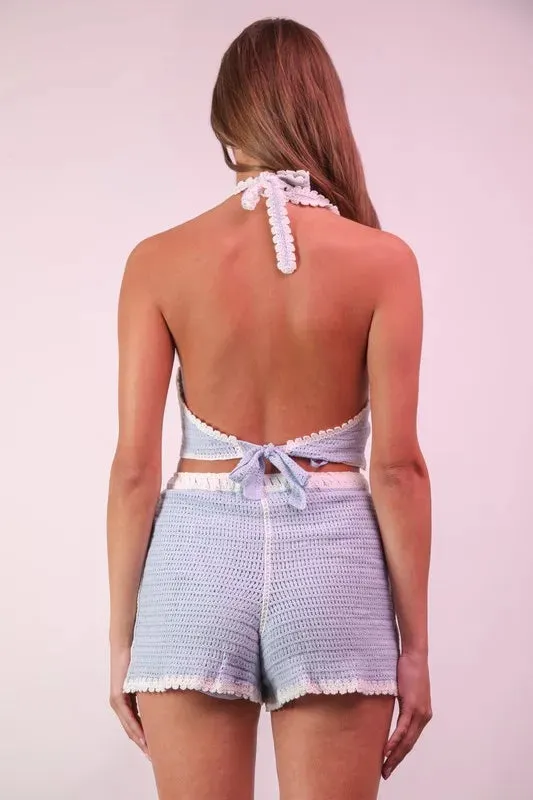 VERY J Floral Crochet Top and Shorts Set