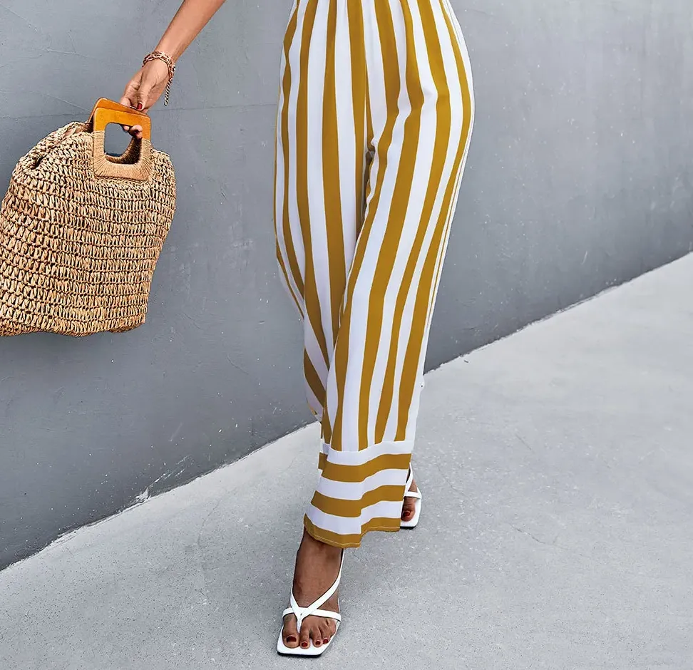 Victoria Strapless Smocked Striped Wide Leg Jumpsuit