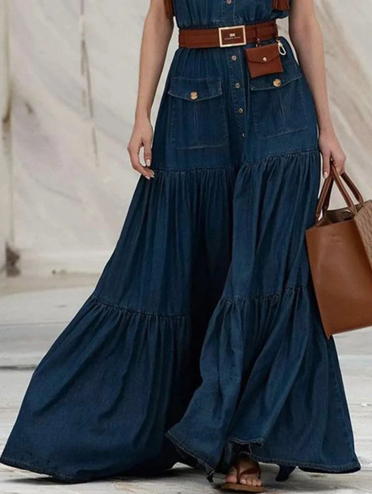 Vintage Denim A-Line Tank Dress with Pockets