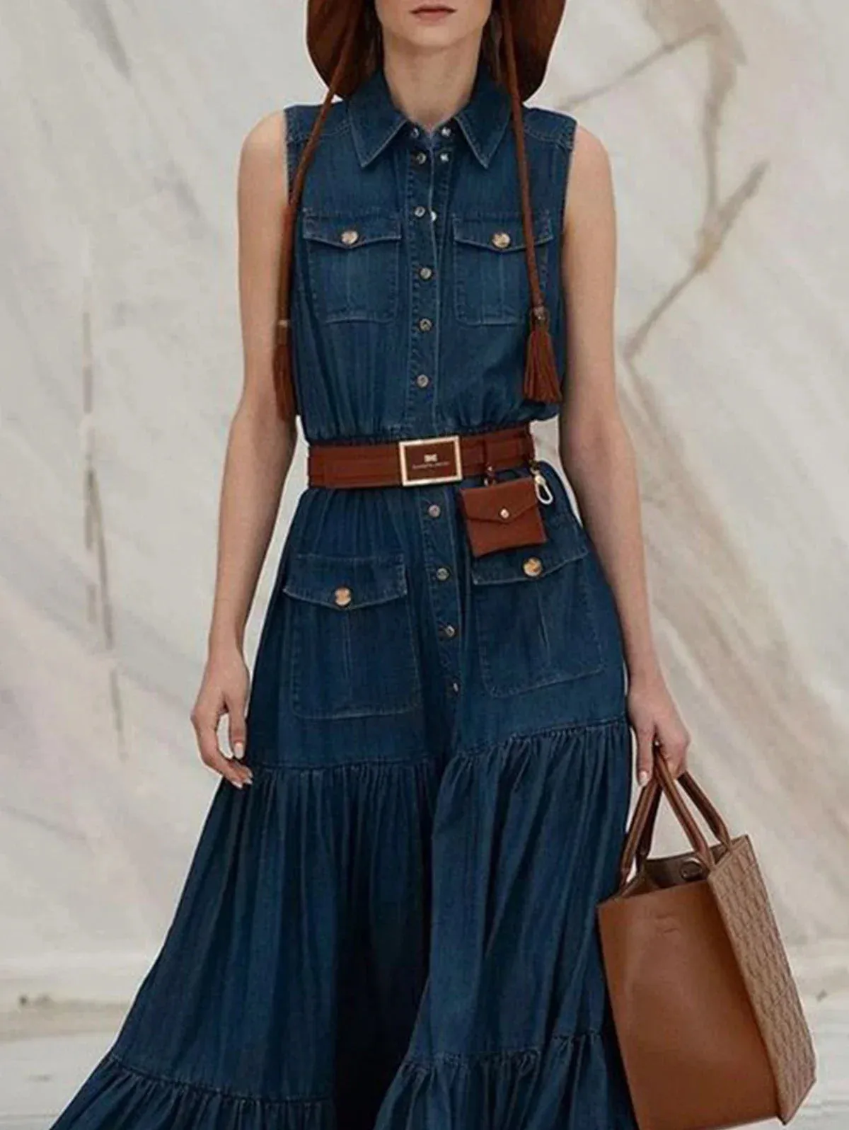 Vintage Denim A-Line Tank Dress with Pockets