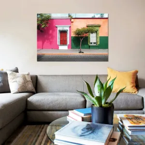 ¡Viva Mexico! Series: Mexican Colorful Facades' Photographic Print on Canvas East Urban Home Mat Color: No Mat Size: 26" H x 40" W x 1.5" D Format: Wrapped Canvas