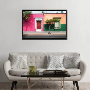 ¡Viva Mexico! Series: Mexican Colorful Facades' Photographic Print on Canvas East Urban Home Mat Color: No Mat Size: 32" H x 48" W x 1.5" D Format: Black Framed Canvas