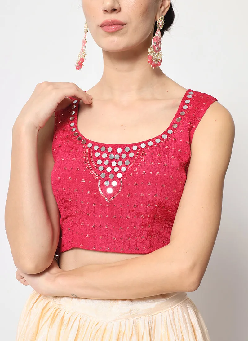 White Pink Ombré Sequence Embroidery Silk Lehenga Choli