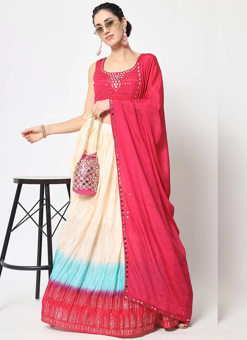 White Pink Ombré Sequence Embroidery Silk Lehenga Choli