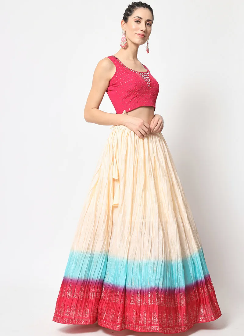 White Pink Ombré Sequence Embroidery Silk Lehenga Choli