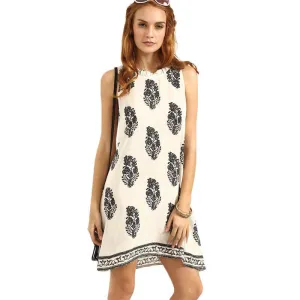 Woman Summer Dresses Ladies Casual Multicolor Round Neck Sleeveless Print Short Vintage Shift Dress