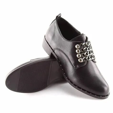 Woman's black  lace up shoes with chain frontage