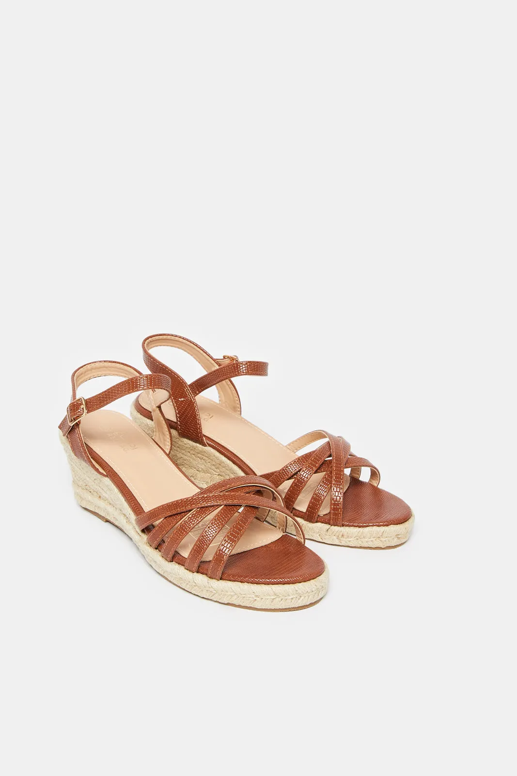 Women Brown Wedge Espadrille Sandal