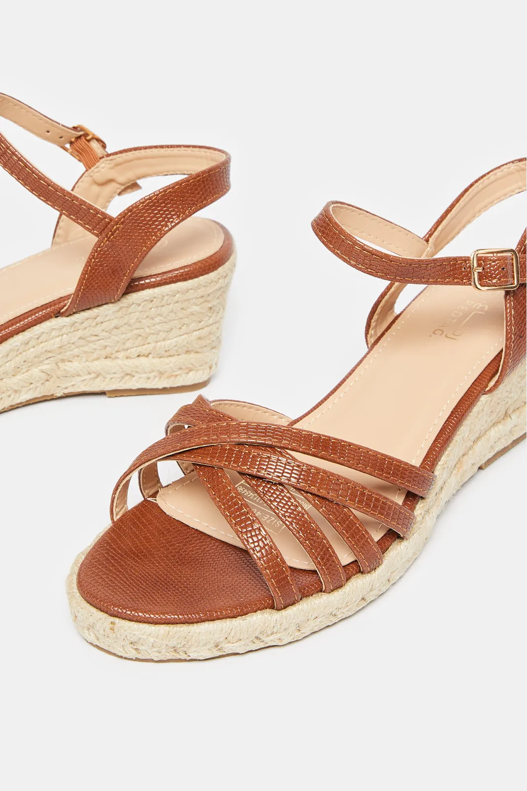 Women Brown Wedge Espadrille Sandal