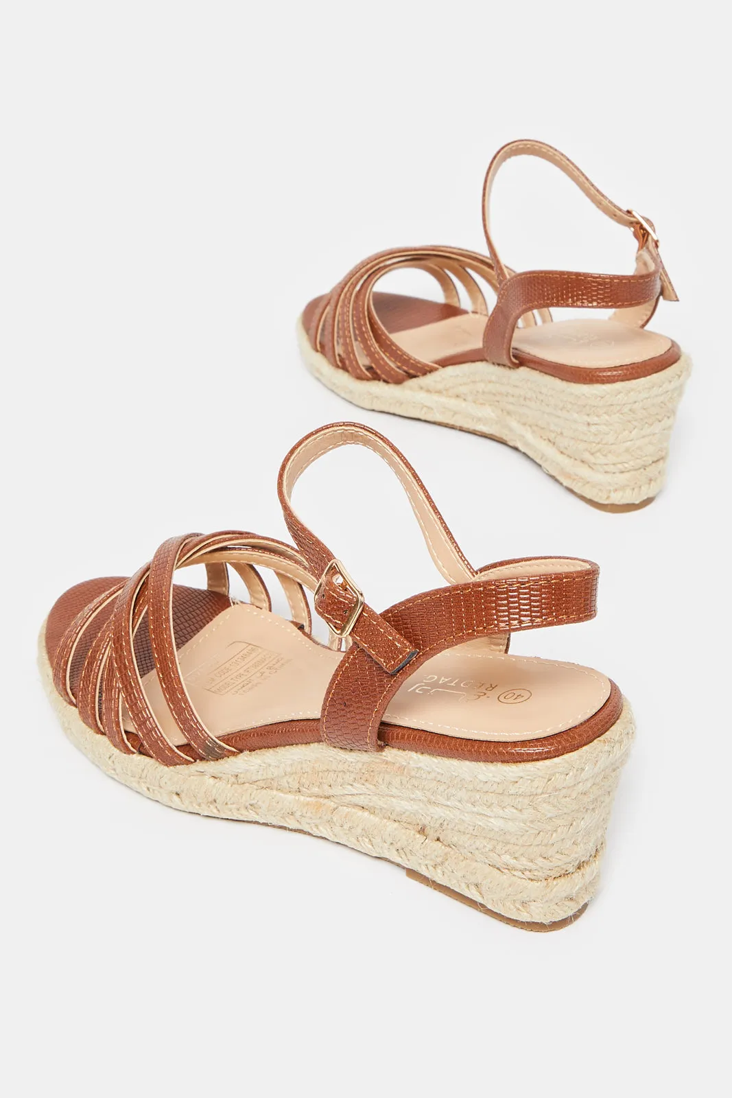 Women Brown Wedge Espadrille Sandal