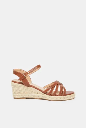 Women Brown Wedge Espadrille Sandal
