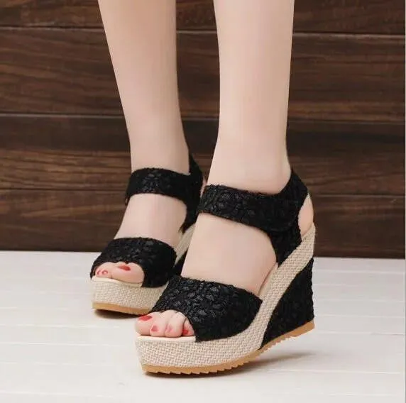 Women Shoes Open Toe Fish Head Fashion High Heels Wedge Sandals VJ083