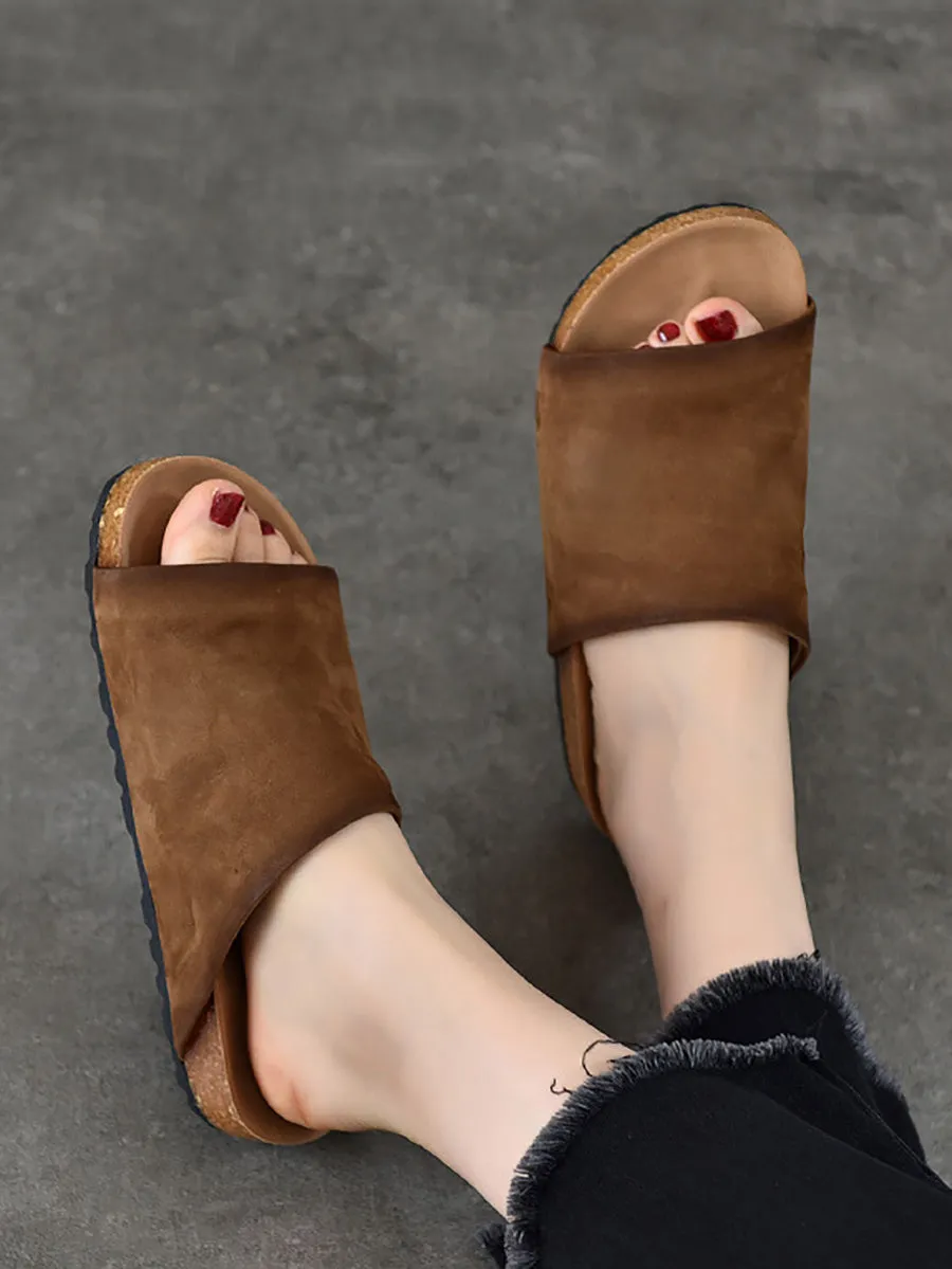Women Summer Genuine Leather Flat Slippers