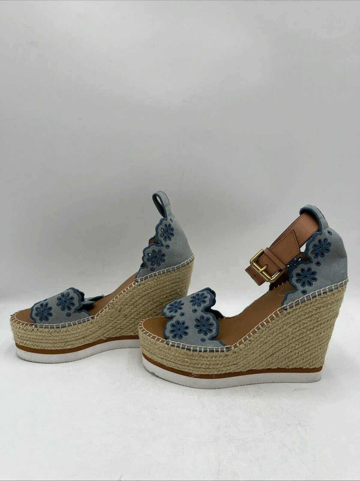 Women’s See by Chloe Glyn Wedge Sandals Blue Size 39 - Very Good