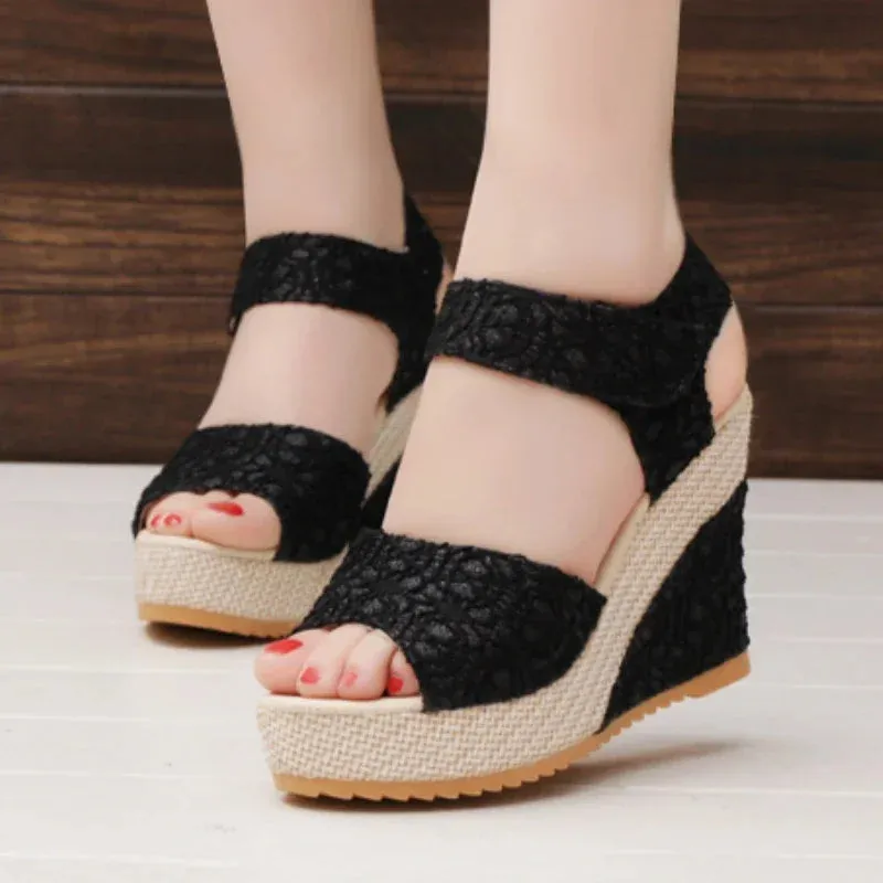 Womens Wedges Sandals Mesh Peep Toe Platform High Heel Party Dress