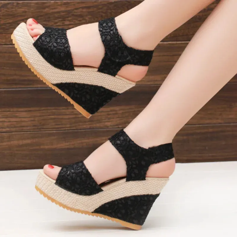 Womens Wedges Sandals Mesh Peep Toe Platform High Heel Party Dress
