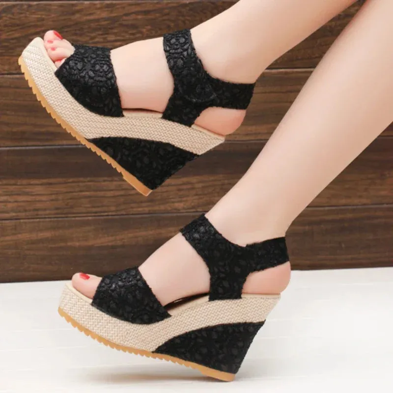 Womens Wedges Sandals Mesh Peep Toe Platform High Heel Party Dress