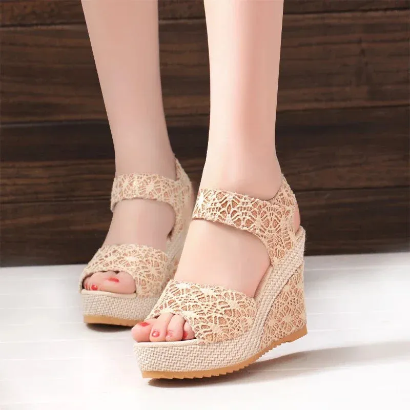 Womens Wedges Sandals Mesh Peep Toe Platform High Heel Party Dress