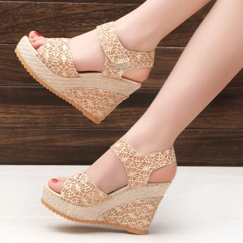 Womens Wedges Sandals Mesh Peep Toe Platform High Heel Party Dress