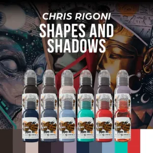 WORLD FAMOUS TATTOO INK 12 COLOR CHRIS RIGONI SHAPES AND SHADOWS SET 1OZ