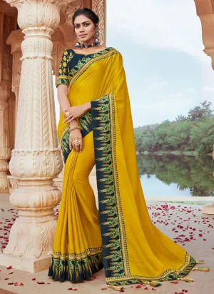 Yellow And Green Multi Embroidered Saree