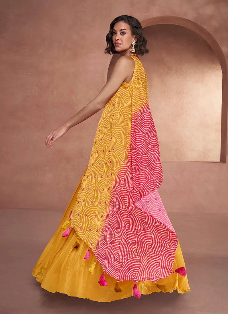Yellow And Pink Handwork Embroidery Festive Lehenga Choli