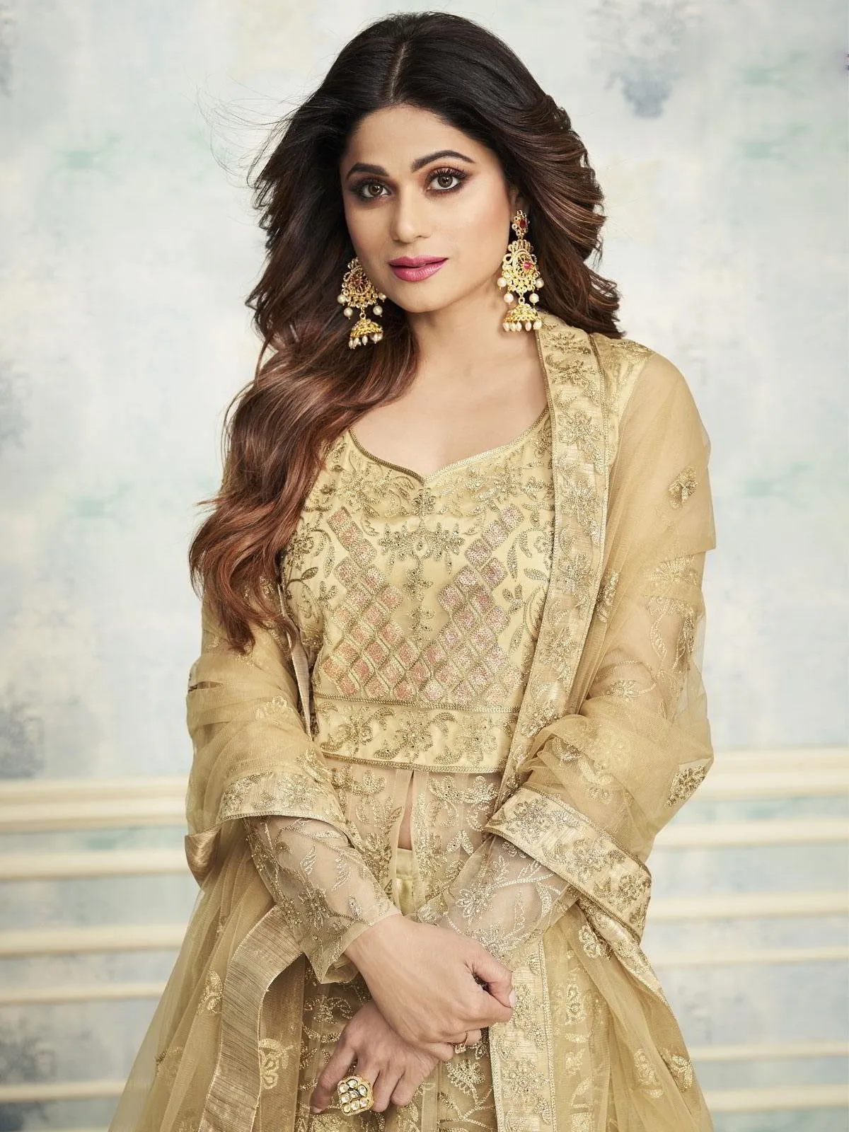 Yellow Golden Heavy Embroidered Indo Western Wedding Lehenga