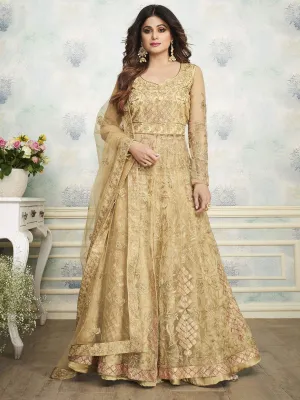 Yellow Golden Heavy Embroidered Indo Western Wedding Lehenga