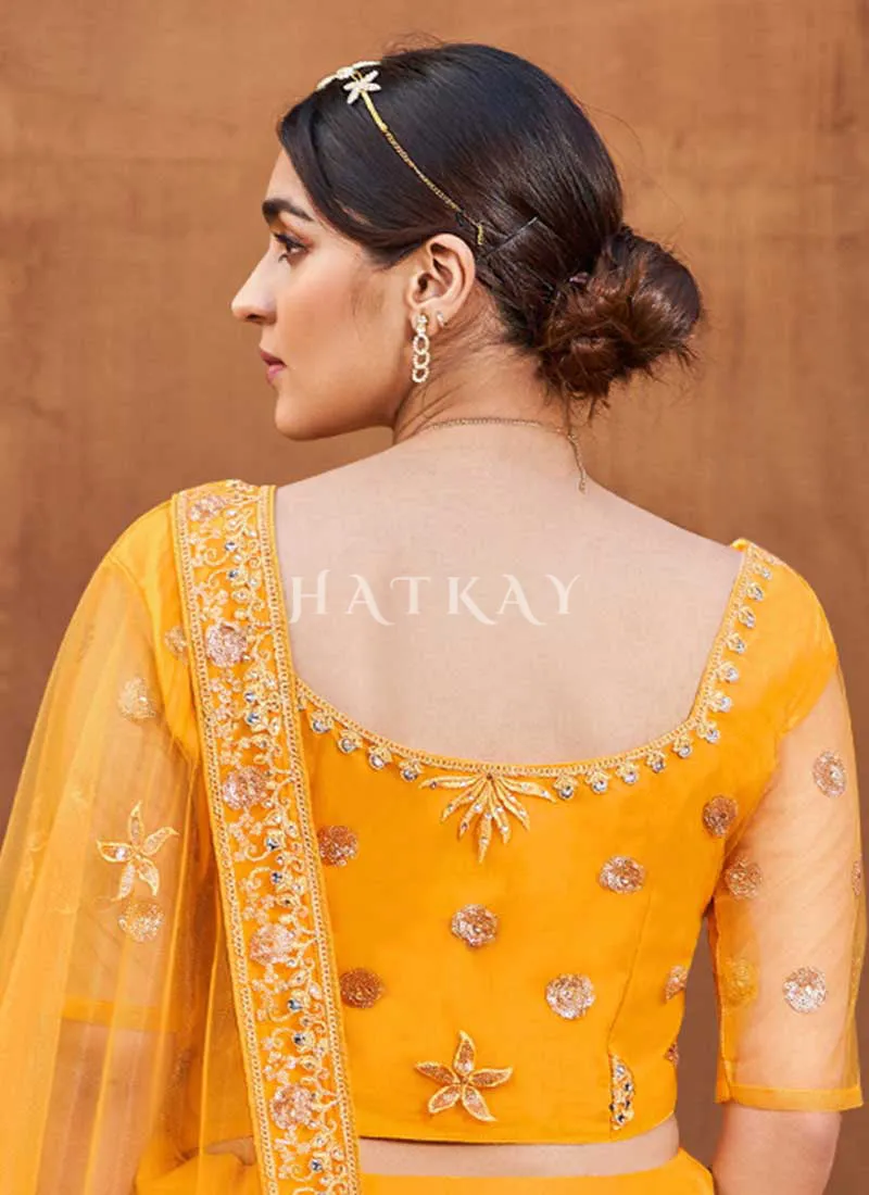 Yellow Zari And Mirror Embroidered Lehenga Choli